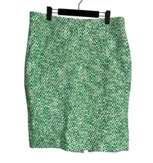 J. Crew No. 2 Pencil Knee Skirt 100% Cotton Clover Tweed Slit 12 Green White