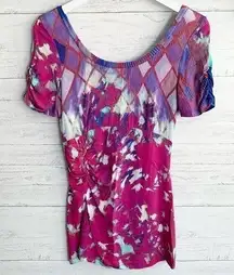 Save the Queen Scoop Neck Abstract Ruched Sleeve Top