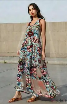Trentset Originals Floral Print Racerback Maxi Dress Slit Skirt Size S Summer