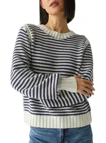 Michael Stars Casey Crewneck Sweater Ivory/Navy Striped size Small
