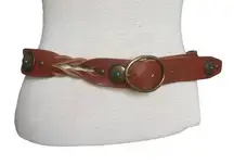 Chunky brown leather turquoise braided western belt 40"