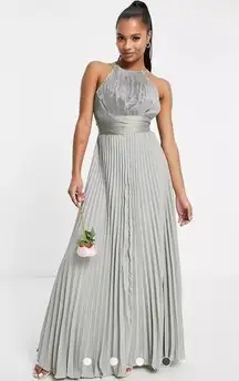 NWT ASOS OLIVE GREEN PETITE BRIDESMAID PLEATED MAXI DRESS