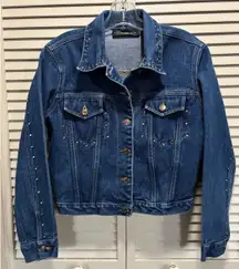 No Boundaries Dark Wash Denim Jacket Size M Pockets Button Up Collar Studs