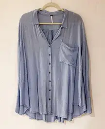 Free People Magic Breeze Oversized Button Down Top in Blue Medium