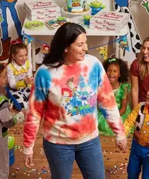 Disney Toy Story Tie Dye Pull Over Sweatshirt Pink Blue White XS