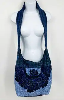 Vintage Y2K Blue Floral Crossbody Bag Boho