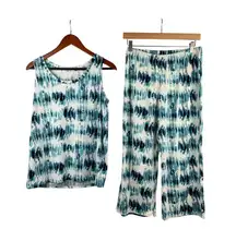 AnyBody Watercolor Print Sleeveless Tank & Cropped Pants Lounge Set S