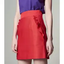Sandro Ruffled High Waisted Mini Pencil Skirt Scarlet Red Women's Junior Size 1