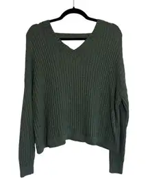 Hollister Olive Green Sweater Open Back Drop Shoulder V-neck Knit