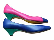 Vintage 80s Impo Colorblock pumps kitten heel size 8 pink blue