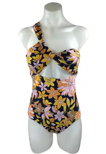 J.Crew Multicolor Floral Cutout One Shoulder One Piece Swimsuit Swimwear Size 6