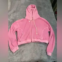 Aerie waffle knit sweatshirt zip up pink cropped medium