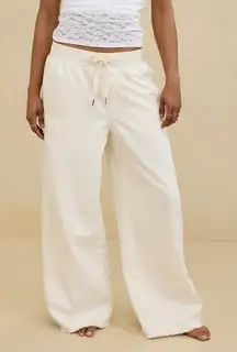 Aerie High Rise Soft Landing Wide Leg Pull On Raw Hem Cream Pants Medium