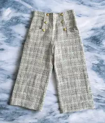 ZARA White Boucle Wide Leg Crop Button Dress Pants Size Medium