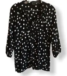 Spense Black/White Polka Dot Button‎ Down Blouse