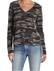 Sanctuary  Womens Camo Basic T-Shirt Gray-Earth Long Sleeved NWTO Size MP