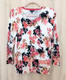 Talbots Womens Cardigan Size M Multi Floral Romantic Cottage Preppy Classic