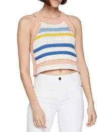 BCBGeneration NWOT BCBG Crochet Sleeveless Boho Striped White Pink Crop Top Womens Small