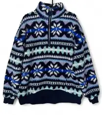 Aerie Sherpa Sweatshirt XS‎ Polar Chic Nordic Print Cabincore Chalet Ski Resort