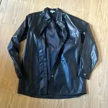 WEWOREWHAT FAUX LEATHER BUTTON DOWN