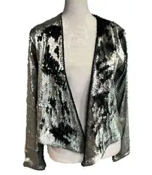 Evereve Chaser sequin drape front jacket reversible sequin black silver NWT - XS