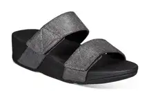 Fitflop Women's Mina Denim Shimmer Black Slide Sandals 7 Platform Adjustable