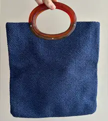 JR Miami Vintage Top Handle Purse, Blue Woven Square Bag, Floral Lining, 1950s