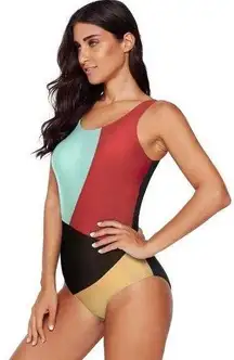 Womens Scoop Neck Geometric Print One Piece Swimsuit Criss Cross Back S New