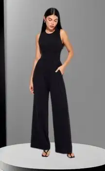 Cider Women's  Tiktok Black Solid Sleeveless Wide Leg Jumpsuit Size 1X NWT #0032