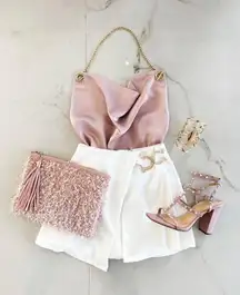 Pink Satin Halter/Cowl Neck Top