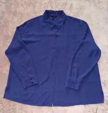 Eileen Fisher Classic Collar Long Boxy Button-Up Shirt Blue Size XL