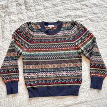 J.Crew  Fair Isle Cherry Print Crewneck Sweater XS Navy