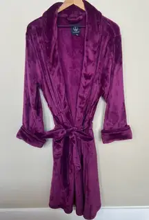 Lands End Warm & Cozy Long Velour Plush Robe XL Burgundy Maroon