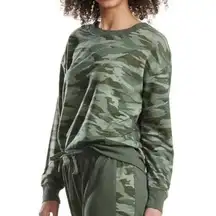 Splendid NEW NWT  Long Sleeve Crewneck Top Olive Heather Camo PJ Sleep Sweatshirt