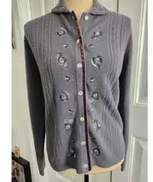 Vintage Koret Cardigan S Embroidered Beaded Carved Mother Of Pearl Button Velvet