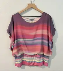 Joseph‎ A. Pastel Multicolor Striped Flowy Chiffon Dolman Sleeve Top Size XL