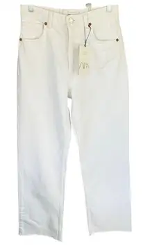 Zara Wide Leg Jeans Hi-Rise Cropped White‎ Denim Size 6