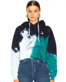 Originals Cropped Cotton Hoodie Teal Tie-Dye Size Small