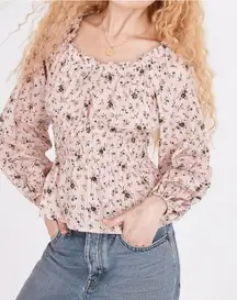 Madewell Sophia Top Bouquet Floral XS Pink Smocked Puff Sleeve Cottage‎ Ruffle
