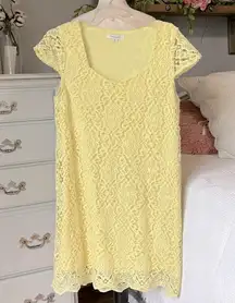 Francesca's  Yellow Crochet Lace Dress Knee Length Spring Summer Womens Medium