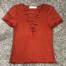 Project Social T x Urban Outfitters Brick Orange Lace Up Amelia Tee Size Small