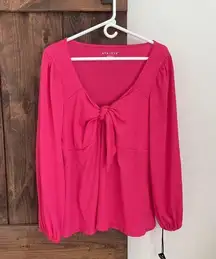 Ava & Viv Top Womens 1X Hot Pink Bow Barbiecore Bright Scoopneck New