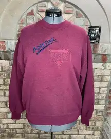 sweatshirt anytime hot stuff pizza maroon blue embroidered 1990s