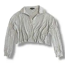 Y2K FORE‎ Gray Ribbed Knit Collared Crop Top Preppy Minimal Streetwear Women’s M