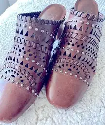 Manet leather studded slip on heeled mules