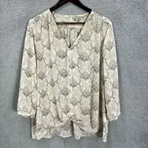 Saint Tropez west top women XL beige geometric sheer ethereal boho beachy costal