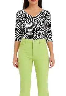 1990s Vintage Zebra Print V-Neck Top Ann Trinity Zebra Blouse Small Retro Animal