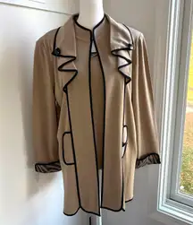 Ming Wang Two Piece Set Open Front Blazer Sweater Tank  Medium Tan Black