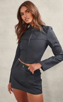 Washed Black Texture Faux Leather Set 