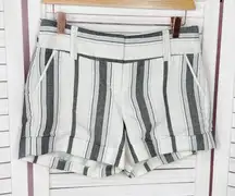 Express Midi Striped Cuffed Linen Blend Dress Shorts Grey White Size 0